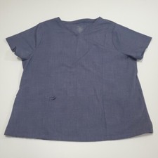 Cuddl Duds Women's V- Neck Blue Gray Knit Nurse Medical Vet Scrubs Top