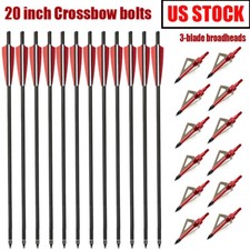 12PCS 20" Crossbow Bolts Arrows OD 8.8mm Half Moon Nocks / Hunting Broadheads