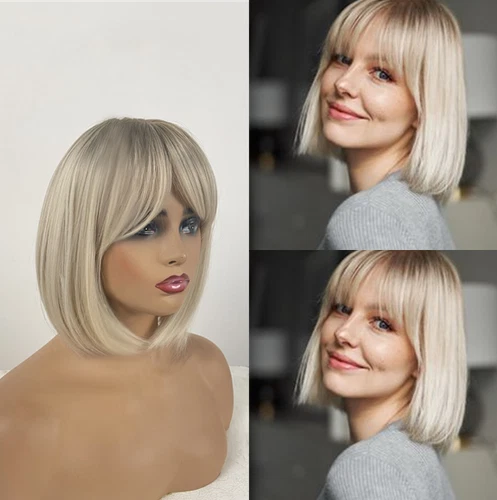 Short Straight Blonde Bob Wig With Bangs for Fashion Women - Zdjęcie 2 z 3