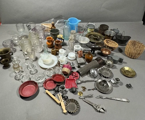Mixed Lot of Various Miniature Dollhouse Mini Tea Sets Parts Pieces Junk Box