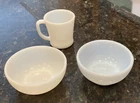 Vintage Fire King Oven Ware Coffee Cup/Mug & 2-5" Cereal Bowls  White Milk Glass