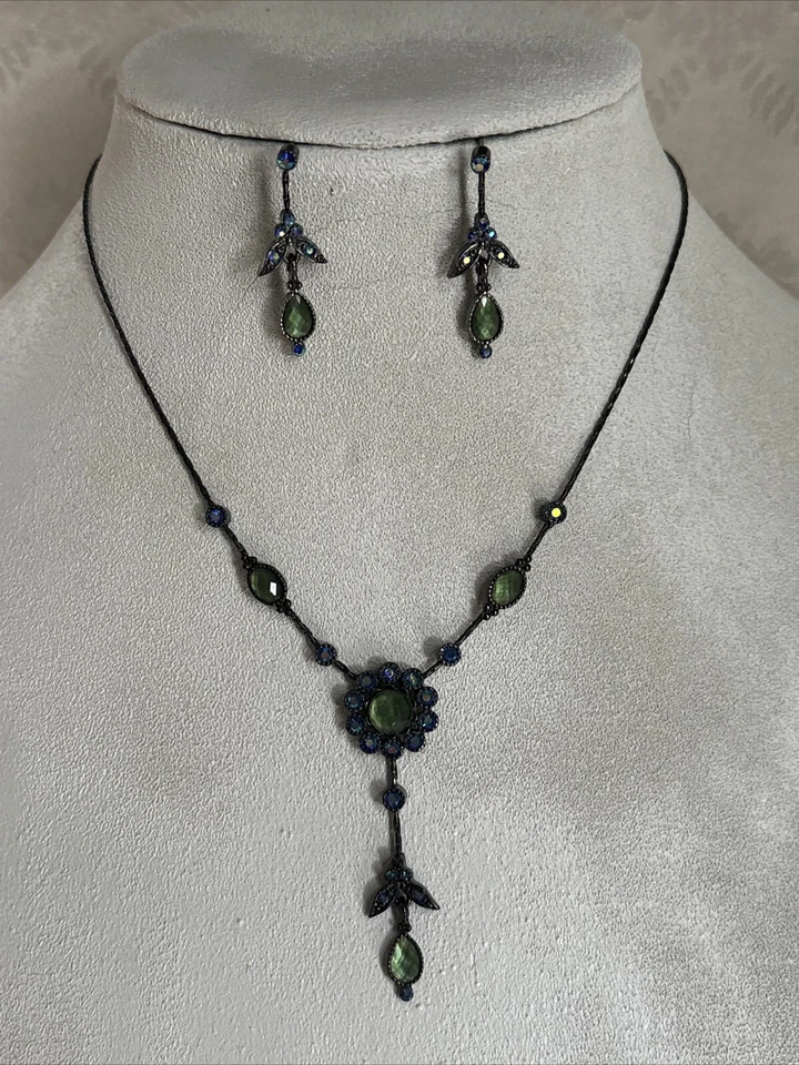 Conjunto de Pendientes Collar Lia Sophia Stargaze Tono Hematita Firmado Lariat Súper Raro Foto 2 de 4