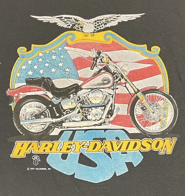 Vintage 1990 Harley Davidson T-shirt Motorcycle/ Amer Flag Single
