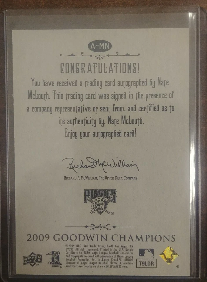 2009 Upper Deck Goodwin Champions Nate McLouth #A-MN Auto - Image 2 of 2