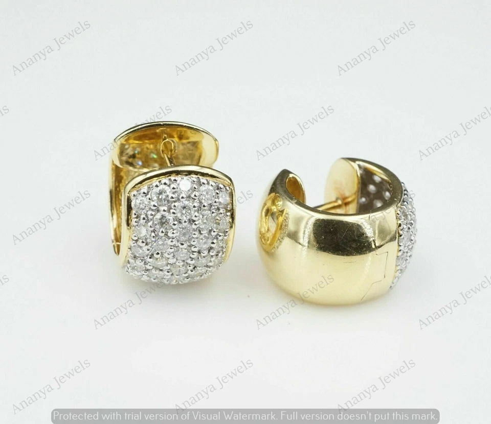14K Yellow Gold Plated 1.25 CT Pave Set Moissanite Huggie Hoop Women's Earrings - Image 3 of 4