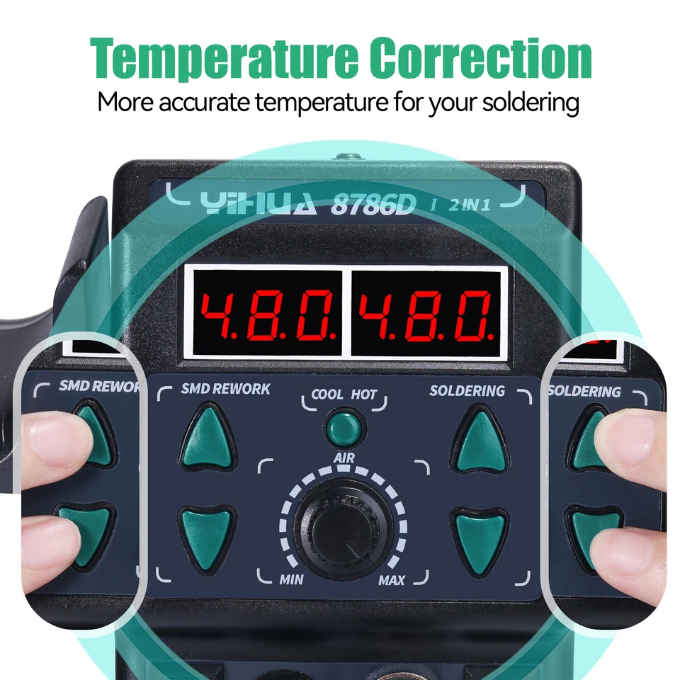 YIHUA 8786D-I Estación de soldadura digital con aire caliente regulable Soldador seguro ESD - Imagen 4 de 4