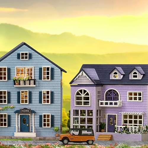 Wood Purple Villa House DIY Creative Miniature Dollhouse LED Light Gift Furnish - Video 1 of 1