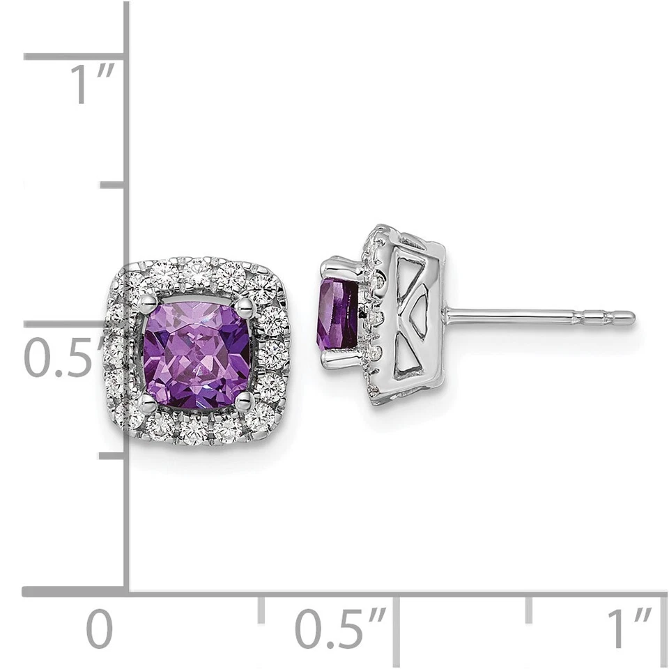 9mm 14K White Gold Lab-Created Diamond and Amethyst Halo Post Earrings - Image 4 of 4