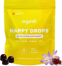 Organifi Happy Drops - Daily Superfood Happy Gummies for Adults - Mood Support S