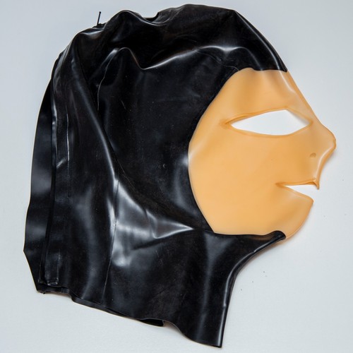 KRWx Schwarze Latex Maske mit Transp. Hautfarbenem Gesicht (4D-Supatex, Rubber) - Bild 6 von 9