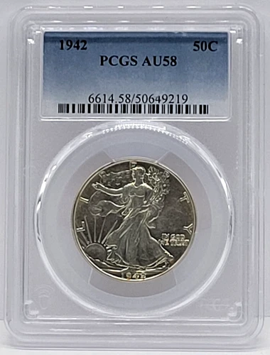 1942 Walking Liberty Half Dollar, 50c - Graded PCGS AU58