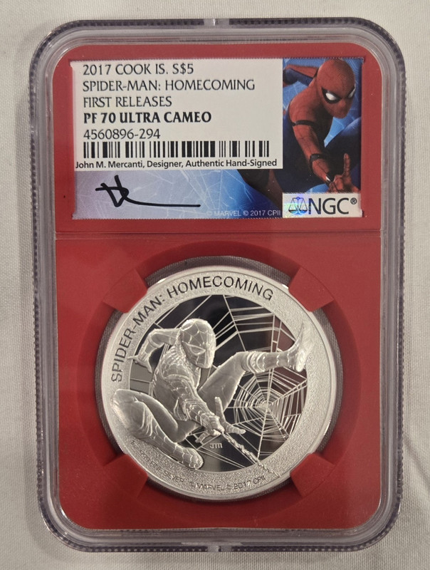2017 Cook Islands Spider-Man Homecoming 1oz Silver NGC PF70 Mercanti Signed