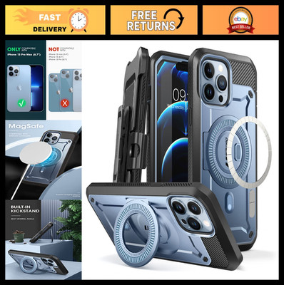 iPhone 13 Pro Max Case with Stand, Built-in Screen Protector, Shockproof, Magnet