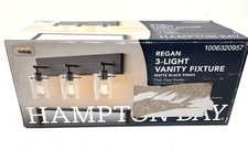 Hampton Bay Regan 21 in. 3-Light Matte Black Bathroom Vanity Light Clear Glass