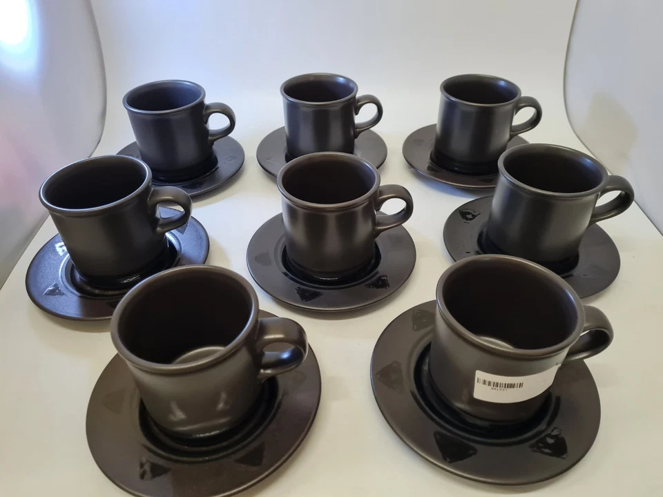 8 Pfaltzgraff Midnight Sun Black Stripe Coffee Tea Mugs and Saucers - Image 3 of 4
