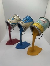 Three Vintage Banks Pop Art Pouring Paint Cans Coin Bank Red Blue Yellow Japan