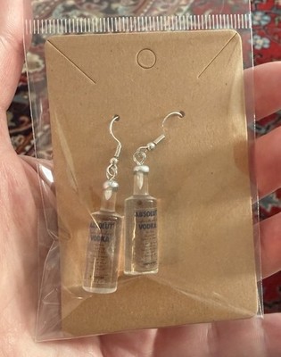 Drop Dangle Pierced Earrings Absolut Vodka 3D Bottles Alcohol Costume Jewelry 
