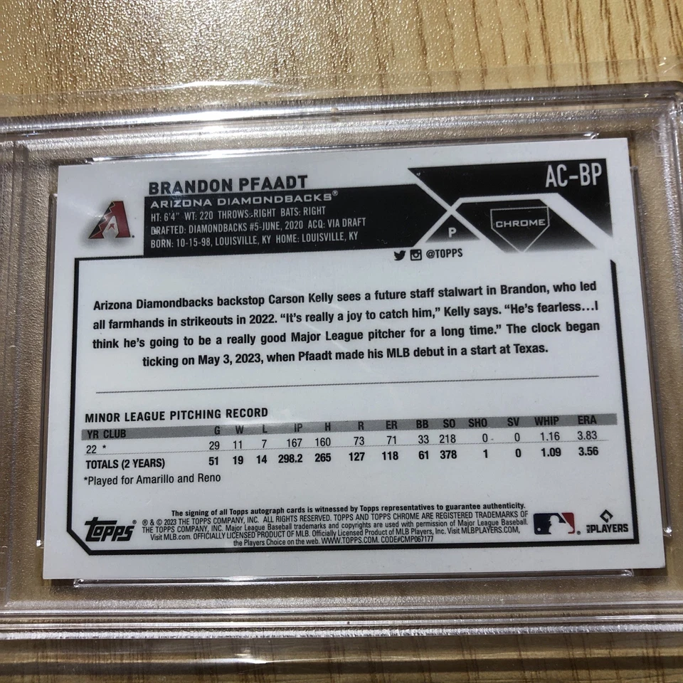 2023 Topps Chrome Brandon Pfaadt Psa 9 Mt RC Auto Gold Wave Refractor Rookie QG - Image 4 of 4