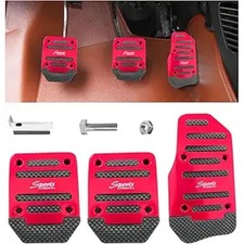 3PCS Non-Slip Car Pedal Pads, Manual Gearbox Gas Pedal Brake Pedal Red Manual