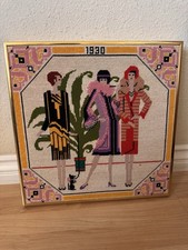 Vintage Art Deco Style Framed Needlepoint Flapper Portrait in Chrome Frame — listing 2