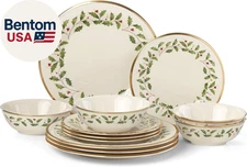 893172 Holiday 12-Piece Plate and Bowl Set, Christmas Dinnerware, Hosting