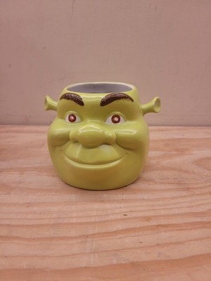 Vintage Shrek Face 3D Coffee Mug Ceramic 2004 Green Galerie Dreamworks