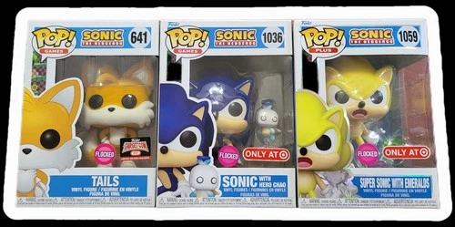 Funko Pop!  Super Sonic With Emeralds #1059 + Sonic with Hero Chao #1036 + Tails