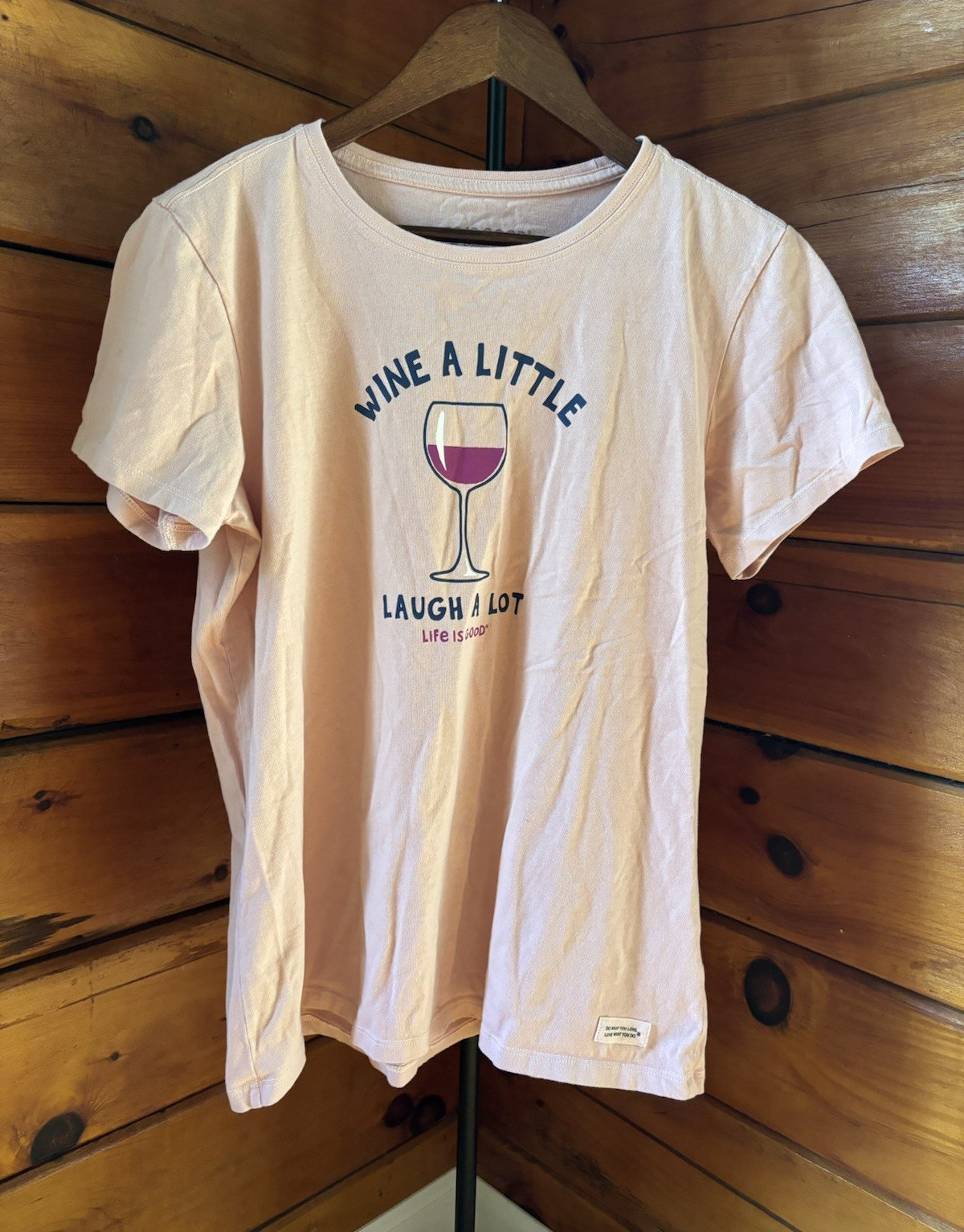 Life is Good Pink Graphic Print Crew Neck Short Sleeve T-Shirt Women's L