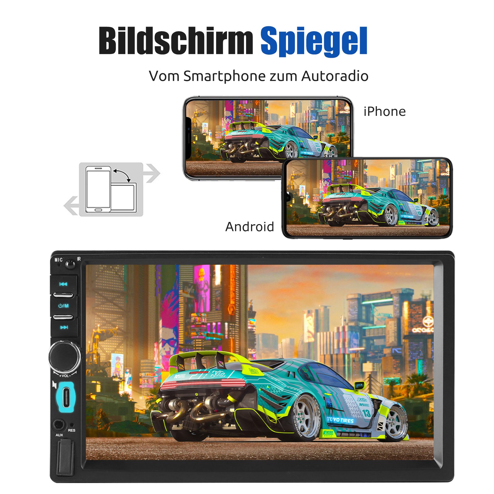 Autoradio 2 DIN 7" Apple Carplay Android Auto FM Bluetooth USB Type-C AUX Fotocamera foto 5
