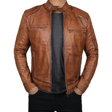 Antique Men's Genuine Brown Leather Motorcycle Biker Jacket