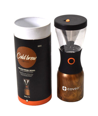 Asobu Insulated Portable Brewer Cold Brew Coffee 34oz 1L Wood Home Decor Branded