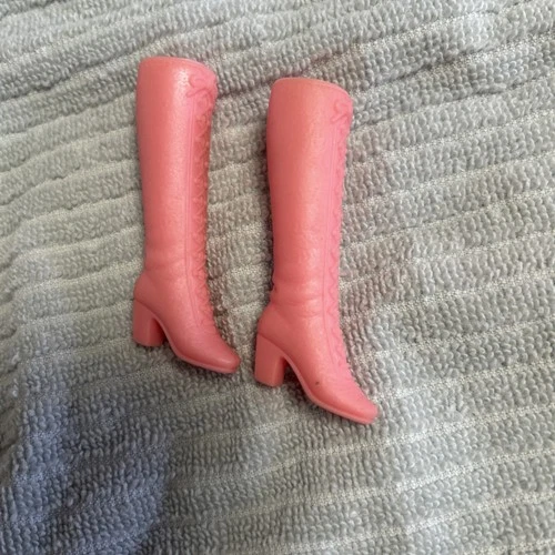 Vintage Barbie Mattel Bubble Gum Pink Squishy Lace Up Boots  Mattel Stamp Minty