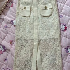 Imported Ivory Lace Skirt with Pockets - Elegant Long Dress