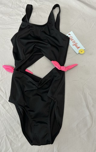 Black With Pink Bows Kids Size 6/7 One Piece Swimsuit Cat And Jack Brand - Picture 2 of 2