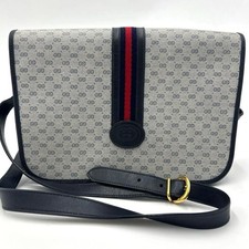 GUCCI Sherry Line Shoulder Bag GG Supreme Navy PVC Leather Preowned From Japan