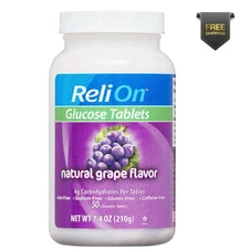 ReliOn Natural Grape Flavor Glucose Tablets, 50 Count