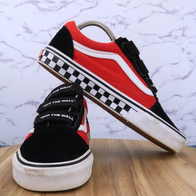 Vans Old Skool V Logo Pop Black Red Walking Shoes Sneakers Sz Women 8 / Men 6.5