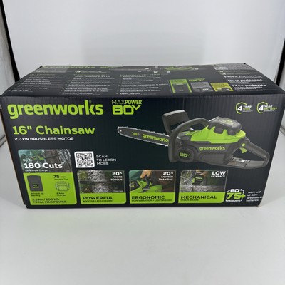 READ Greenworks 80V 16'' Brushless Cordless Chainsaw 2.5Ah Battery CS80L2513