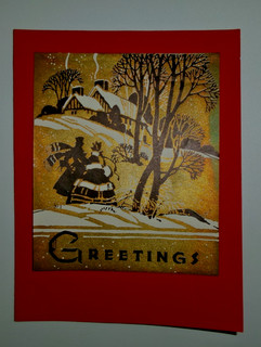 Vtg Christmas Card Winter Scene Silhouette Fashionable Couple HOME Snow