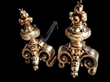 Ancien Chenet De Cheminée En Bronze Doré Rocaille Style Louis XV