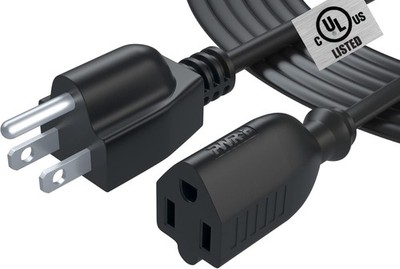12Ft Power Extension Cord Cable Extender - 18AWG NEMA 5-15P to 5-15R black 