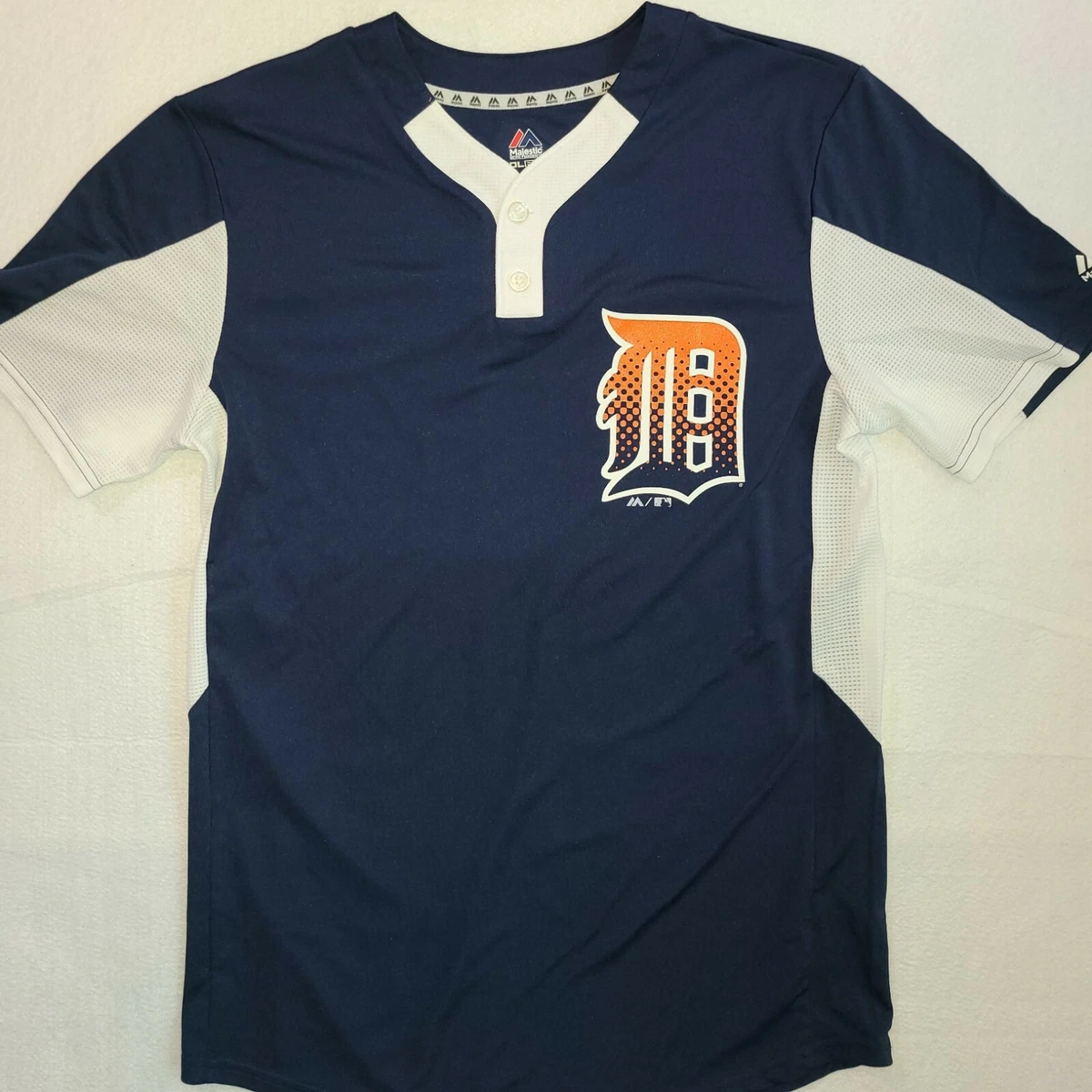 Detroit Tigers Jersey Classic Blue Henley Cool Base Shirt Majestic Men Size  M