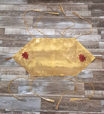 Sonoma Christmas Table Runner Gold Poinsettia Applique W Beads  Tassels 30 x 14