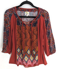 Fig  Flower women's small 3/4 sleeve boho peasant blouse shirt