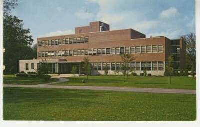 NY Postcard Masonic Medical Research Laboratory Street View - Utica c1960 vtg H