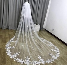 Cathedral Bridal Veil with Floral Lace Appliques - 78 Inches