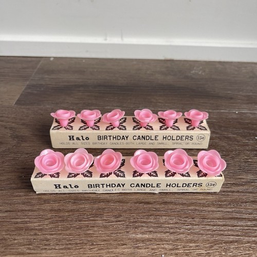 24 Vintage 60s Plastic Flowers Birthday Candle Holders Pink Silver Lot Japan Mcm - Picture 3 of 11