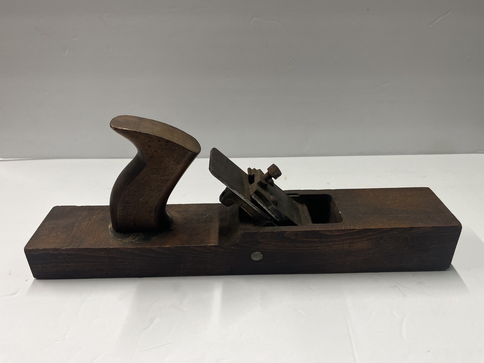 Antique Wood Hand Plane Unmarked 14" Wooden Clamp Carpenter Jack Planer