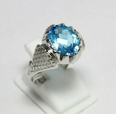 Lab create Blautopas Edelstein 925 Sterling Silber Herren Ring Jubiläum Gesch...