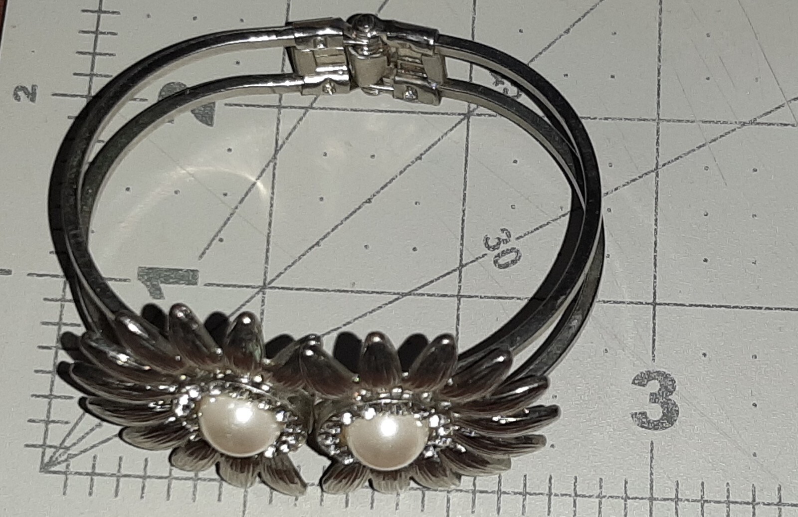 flower silvertone hinge cuff bracelet bangle - image 9